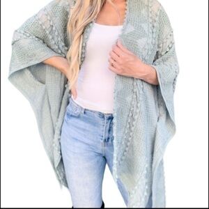 Women’s Sage Textured Soft Kimono Cardigan One Size NWT